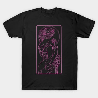 Alphonse Mucha Primevere Pink Neon T-Shirt